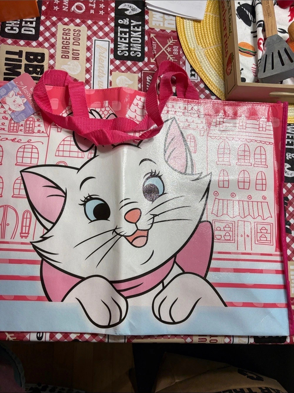 Disney The Aristocats Marie reusable Tote Bag Pink & White Tote Bag